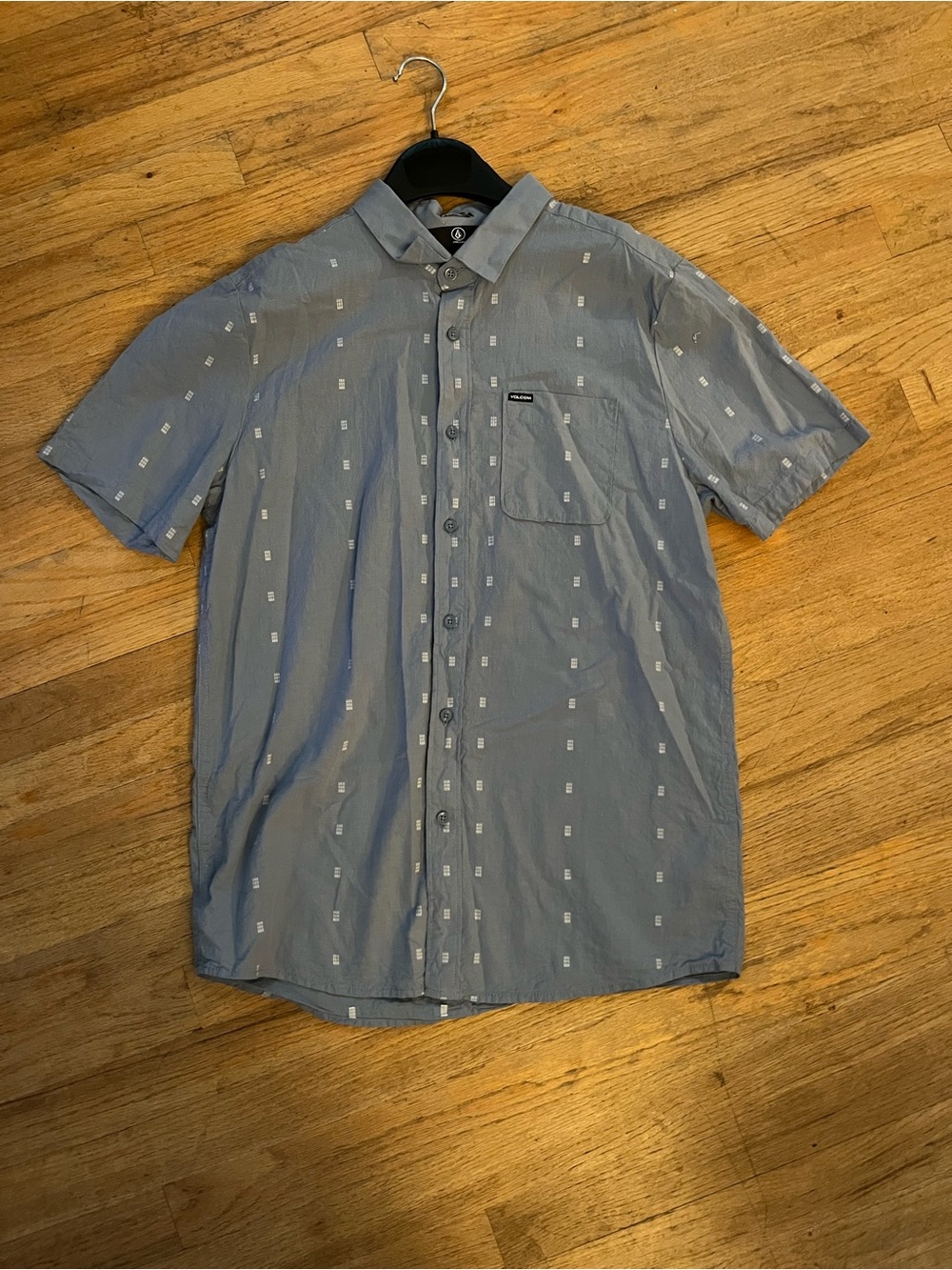 Volcom Light Blue Short-Sleeve Button-Down with Micro Squares
